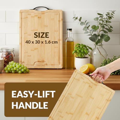 Wooden Chopping Board - Bamboo Chopping Board 42 x 30 x 1.6 cm, Pre-Oiled & Water-Repellent, Knife-Friendly Wooden Board Kitchen for Meat, Vegetables & Bread, Wooden Cutting Board - view 2