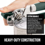 GORILLA GRIP Heavy Duty Stainless Steel Smooth Edge Manual Can Opener and Bottle Openers, Soft Comfortable Handle, Oversized Handheld Turn Knob, US Designed Multifunctional Kitchen Tool, Hunter Green