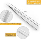 JETKONG 12 Inch Kitchen Tweezers Cooking Tweezer Tongs, Stainless Steel Food Tweezers Multi-function Precision Serrated Tips Kitchen Serving Tong