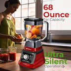 Koblenz Bob Blender, Countertop with Reversible motor, Speed Knob and 6 Functions, 1400-watt Motor, 68 oz. Capacity, Super Silent Operation, Includes 1 To-Go Cup and Tamper, Black/Red, LKM-9608