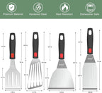 Beijiyi Stainless Steel Spatula Set, 4 Pack Small Metal Turner Spatulas for Kitchen Use, Cooking Utensils with Silicone Handle, Flipper Spatula for Fish, Egg, Smash Burger and Cookie Serving