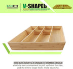 V-Shaped Extra Large Bamboo Drawer Organizer Set of 2, Kitchen Cutlery Tray Utensil Plate, Flatware&Silverware Storage Box, Wood Organizer for Bedroom, Living Room (19.6"x14.6" & 19.6"x12.4")