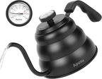 Pour Over Kettle for Manual Drip Coffee and Tea with Thermometer 28oz Gooseneck Kettle with Flow Control Stainless Steel Water Kettle for Stovetop,800ml,4 Cup,Black,1Pack