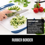 GORILLA GRIP BPA-Free Reversible Kitchen Cutting Board Set of 3, US Designed, Nonporous, Juice Grooves Catch Liquid, Slip Resistant Border, Dishwasher Safe Large Food Chopping Boards, Red Blue Green