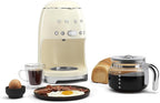 Smeg 50's Retro Style Aesthetic Drip Coffee Machine with 10 Cup Glass Carafe, Auto Start Feature, Keep Warm Plate, and Two Coffee Strength Settings (Cream)