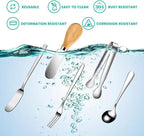 Charcuterie Board Accessories With 3 Oz Ceramic Dip Bowls, Wooden Handle Silver Cheese Spreader Butter Knive Set Kit, Mini Tongs, Spoons, Forks,Honey Dipper, Cocktail Picks