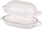 Enameled Cast Iron Sourdough Bread Oven, Dutch Oven, Loaf Cast Iron Bread Pan for Homemade Bread Baking, Meatloaf Pan with Lid, 5QT, White