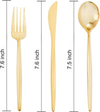 Supernal 180PCS Gold Plastic Silverware Gold Silverware Disposable Cutlery Plastic Utensils Heavy Duty Disposable Utensils Includes: 60 Knives, 60 Forks and 60 Spoons for Party, Birthday, Wedding