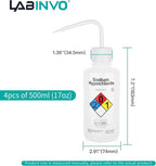 4pcs of Sodium Hypochloride Wash Bottles, Vol.500ml (17oz), Narrow Mouth, Self-Venting Safety Wash Bottles, LDPE Material, IN-WBS500