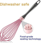Pink whisk, Dishwasher Safe Wisk, Professional Whisks For Cooking Non-Scratch, Stainless Steel & Silicone Wisk, Plastic Rubber Whisk Tool For Nonstick Cookware Pans, Heat Resistant Whisk 12-Inch
