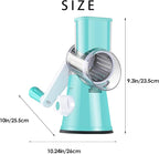 Cheese Grater Hand Crank, Rotary Vegetable Shredder with Handle and Strong Suction base, 3 in 1 Kitchen Speed Spin Veggie Slicer Nut Grinder for Pizza Top, Hash brown, Salad and More (Blue)