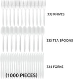 Plasticpro Cutlery Plastic Combo Sets Medium Weight Disposable Silverware White (1000 Count)