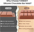 FUNBAKY Dubai Silicone Chocolate Bar Mold - 1-Inch Deep Cavities, Large Thick Candy Bar Mold, Ideal for Filling Pistachio Chocolate, Includes Scraper, 2 Pack