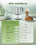 Maestri House Milk Frother, 4-in-1 Electric Milk Steamer and Frother, 16.9OZ 600W Smart Touch Control Hot and Cold Foam Maker, Memory Function for Latte, Cappuccinos, Warm Milk, Hot Chocolate Milk