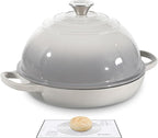 Davivy 5.5QT Cast Iron Dutch Oven with Silicone Baking Mat, 10" Round Bread Dutch Oven, Sourdough Bread Baking Pan, Enameled Cast Iron Bread Oven - Light Grey