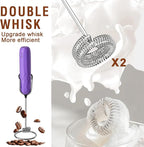 SUPRUS Ultra Fast Handheld Milk Frother Double Whisk with Stand 2 Batteries Stainless Steel for Lattes Cappuccino Matcha Hot Chocolate Coffee Bar Accessories Kitchen Gadgets Gift