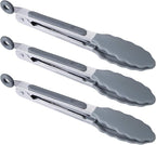 MSY BIGSUNNY Kitchen Food Tongs - 7" Mini Silicone Serving Tongs - Set of 3 (Gray)