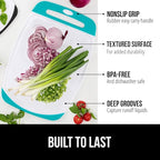 GORILLA GRIP BPA-Free Reversible Kitchen Cutting Board Set of 3, US Designed, Nonporous, Juice Grooves Catch Liquid, Slip Resistant Border, Dishwasher Safe Durable Large Food Chopping Boards Turquoise