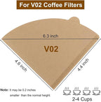 Coffee Filter, Size 02 Cone Coffee Filters Disposable, 100 Count Unbleached Natural Paper Filters 2-4 Cup, 2 Cone For V60 For Pour Over Droppers and Drip Coffee Maker (Brown)