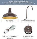 Steel Lighting Co. Gardena Barn Light | Outdoor Wall Mounted | 16" Dome | Upslope Gooseneck | Farmhouse Light Made in America | Dark Bronze Exterior/Brass Interior
