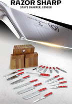 DALSTRONG Gladiator Series Elite-18pc Stainless Steel Knife Set with Block-High Carbon German Steel-Acacia Wood Block-Knife Set w/Red Handles-NSF Certified-Men's Valentines Gift