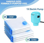 Vacuum Storage Bags with Electric Air Pump, 6 Pack (3 Jumbo, 3 Large) Fast Deflating Double Zip Seal Space Saver Bag for Clothes, Mattress, Blanket, Duvets