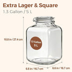 ComSaf Rice Container 152oz, Flour Sugar Storage Containers, Glass Jars with Airtight Lid, 1.17 Gallon Mason Jar, Large Storage Containers with Lids for Pickled Egg, Pasta, Cereal, Beans, Set of 2