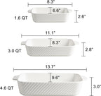 Sweejar Ceramic Baking Dish Set, Cake Baking Dish for Brownie, Porcelain Striped Casserole Dishes for Oven with Handle for Lasagna, Family Dinner(White)