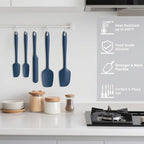Coukre Silicone Spatula Set of 5,High Temperature Resistant, Food Grade Silicone, Dishwasher Safe, for Baking, Cooking (Pure Dark Blue)
