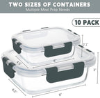 KAMOTA Glass Food Storage Containers, 10 Pack Glass Meal Prep Containers, Airtight Containers with Snap-Lock Lids, 34 oz and 13 oz gray Container Set with Lids, for Microwave/Oven/Freezer/Dishwasher