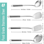 Pleafind 4-Pcs Cooking Utensils Set, Stainless Steel Kitchen Utensils, Wok Utensils Set Include Wok Ladle, Slotted Spoon, Wok Spatula and Slotted Spatula, Dishwasher Safe