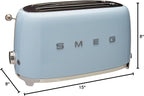 Smeg 50's Style Retro Aesthetic 4 Slice Toaster 6 Presets with 2 Extra Wide Slots, Pastel Blue