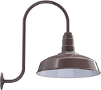 Steel Lighting Co. Gardena Barn Light | Outdoor Wall Mounted | 16" Dome | Upslope Gooseneck | Farmhouse Light Made in America | Dark Bronze Exterior/White Interior