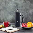BruTrek BaseCamp Coffee Press - Double Wall Insulated Stainless Steel - Bru-Stop Technology, No Grounds in Coffee, No Spill Lid (Obsidian, 48 fl.oz)