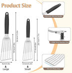 Fish Spatula Stainless Steel, Metal Spatula for Cast Iron Skillet, Slotted Turner with Silicone Handle for Cooking, Grilling, Flipping, Egg, Cookie, Pancake and Burger (Small and Large)