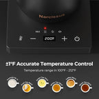 Narcissus P9 Gooseneck Electric Kettle with ±1℉ Temperature Control Function, 1200 Watt Rapid Boiling in 4 Mins, Max 6 Hours Keeping Warm, 304 Stainless Steel Interior - BPA Free, Black