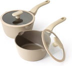 PRICUSIS Nonstick Saucepan Set with Lids, 2QT and 2.7QT Sauce Pan Set, Non Toxic Sauce Pots with Pour Spouts for Multipurpose Use, PFOA Free, Induction Compatible Apricot