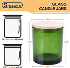 14 OZ Thick Candle Jars for Making Candles 12 Pcs, 3 Wick Empty Jars with Wood Lids for Candle Making, Sample Container,Clear Green