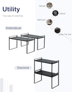 Nxconsu 2Pack Cabinet Shelves Stackable Organizer Rack Riser for Kitchen Cabinet Pantry Cupboard Counter Countertop Home Organization Storage Space Saver Heavy Duty Metal Nonslip Black Tall