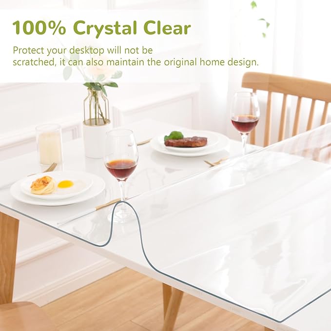 39 x 87 Inch Clear Table Cover Protector, Clear Table Protector for Dining Room Table, 1.5mm Plastic Table Cover, Waterproof Table Pad for Kitchen, Office