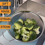 3 Pack 18/8 Stainless Steel Colander Sieves(5-Quart, 4-Quart and 3-Quart), Mesh Strainer Net Baskets with Handles & Resting Base for Strain, Drain, Rinse or Steam - view 6