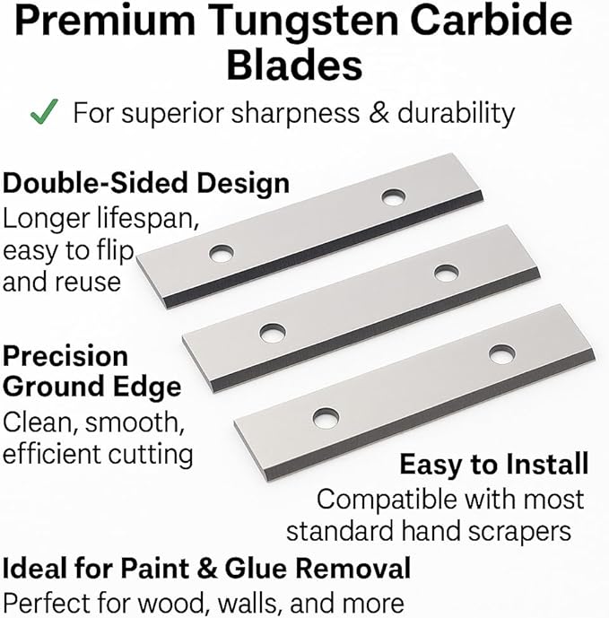 2" (50mm) Paint Scraper Carbide Blades Double-Edged Reversible Replacement Blade (50X12X1.5mm), Pack of 10, Suitable For Most Hand-Held Scrapers By LU&MN