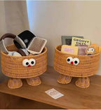 hand-woven round rattan basket storage basket storage box ornaments decorative basket multifunctional picnic food bread basket fruit gift basket key basket. (cartoon)