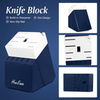 Kitchen Knife Set with Block and Build-In Sharpener,14-Piece German High Carbon Stainless Steel Knives Sharp Blade, Dishwasher Safe (14pcs-blue with white ceramic coating)