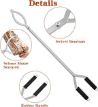 36" Stainless Steel Fire Log Tongs Firewood Grabber and Fire Poker Set,Large Fire Pit Tool Outdoor/Indoor Bonfire Campfire Backyard Deck Camping Log Grabber Safely Moves Firewood