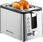 Mecity Toaster 2 Slice Stainless Steel Body, Timer, Bagel, Defrost, Reheat, Cancel Functions, Warming Rack, Removable Tray, 6 Browning Settings, Extra Wide Slots, Bread Toaster 800W