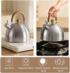18/8 Stainless Steel Tea Kettle for Stovetop (5L / 5.29 Quart, Whistling Tea Pot, Wood Handle)-Silver