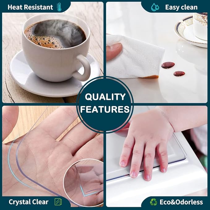 1.5mm Thick Custom Multisize Clear PVC Table Cover Protector 16x59.1 in Rectangular Plastic Table Cover Desk Pad Mat Table Cloth for Office Computer Desk Sofa End Side Bedside Table Media Night Stand