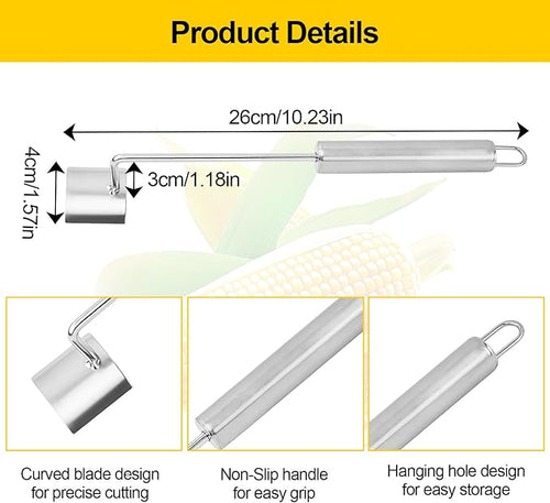 2 Pcs Stainless Steel Corn Peeler and Stripper Tool Set, Corn Stripper Cob Stripper Tool,Corn Stripper for Corn on the Cob Remover Tool，Corn Thresher with Ergonomic Handle，Kitchen Gadget