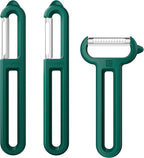 Linoroso 3-Piece Vegetable Peeler Set - Straight, Serrated & Julienne Y-Peeler, Dishwasher Safe, Ideal for Veggies & Fruits, Green